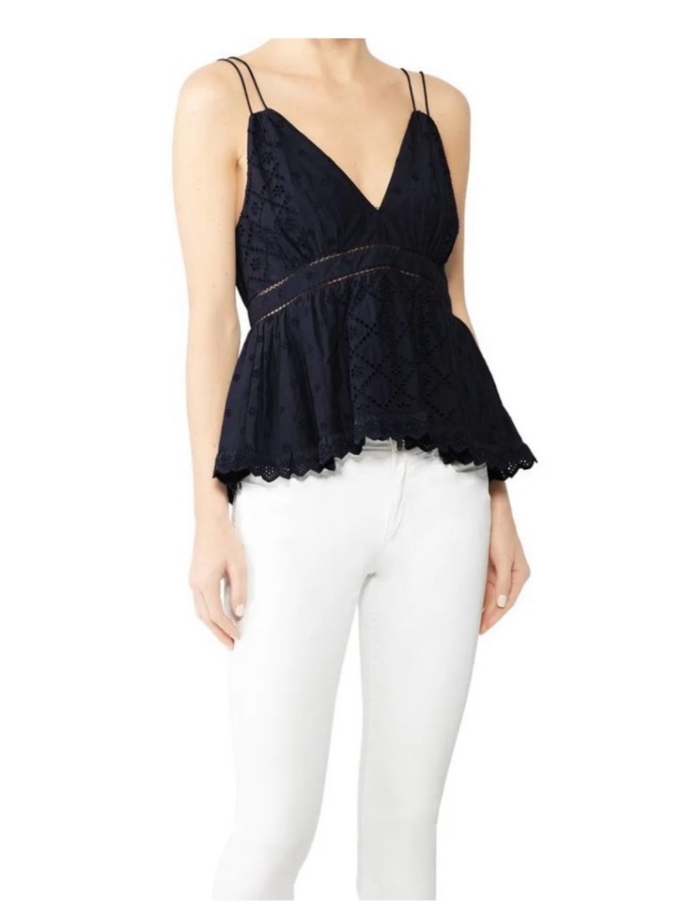 Joie Navy Eyelet Peplum Cami